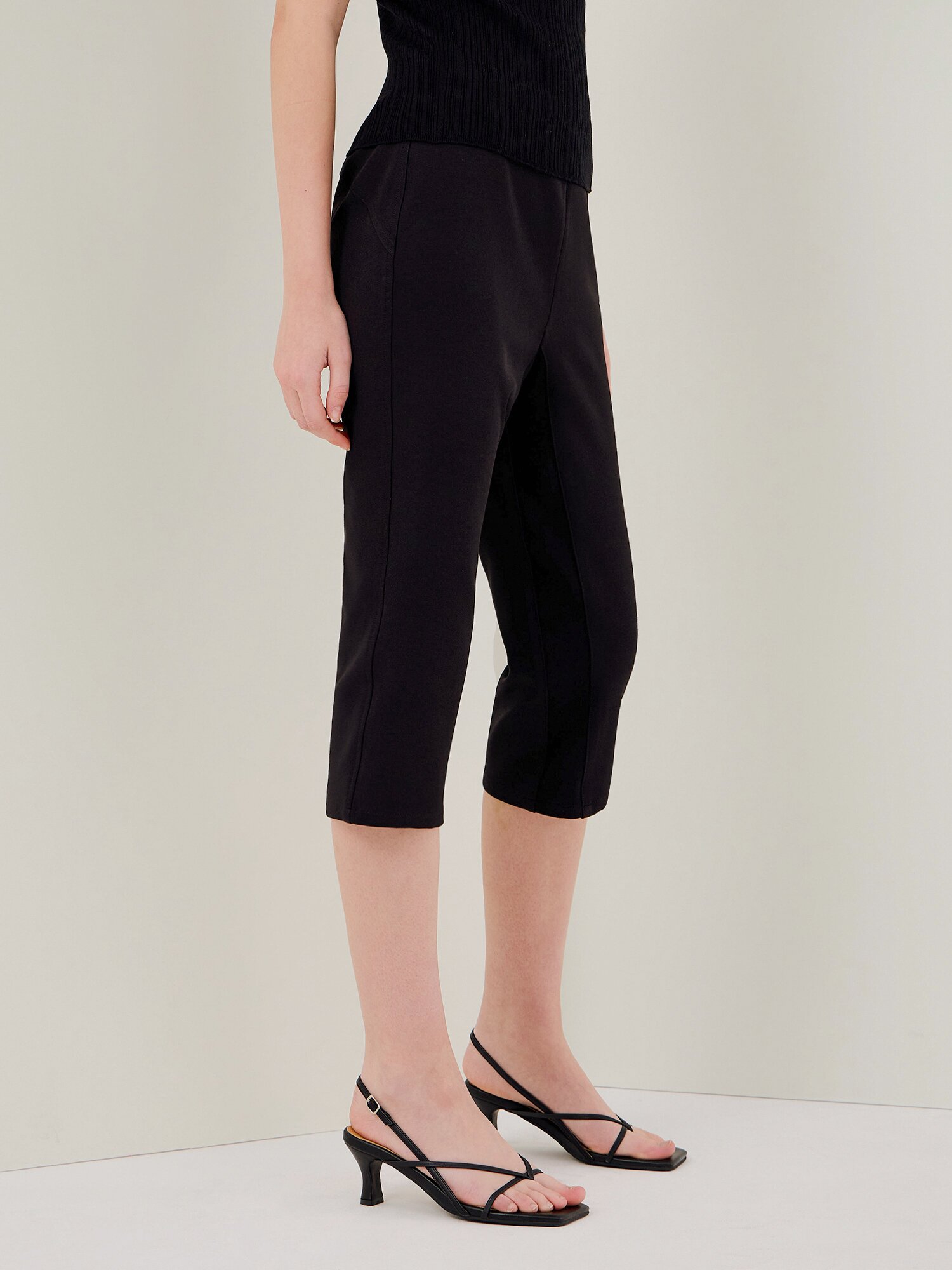 스판 배색 7부 팬츠 (BLACK)