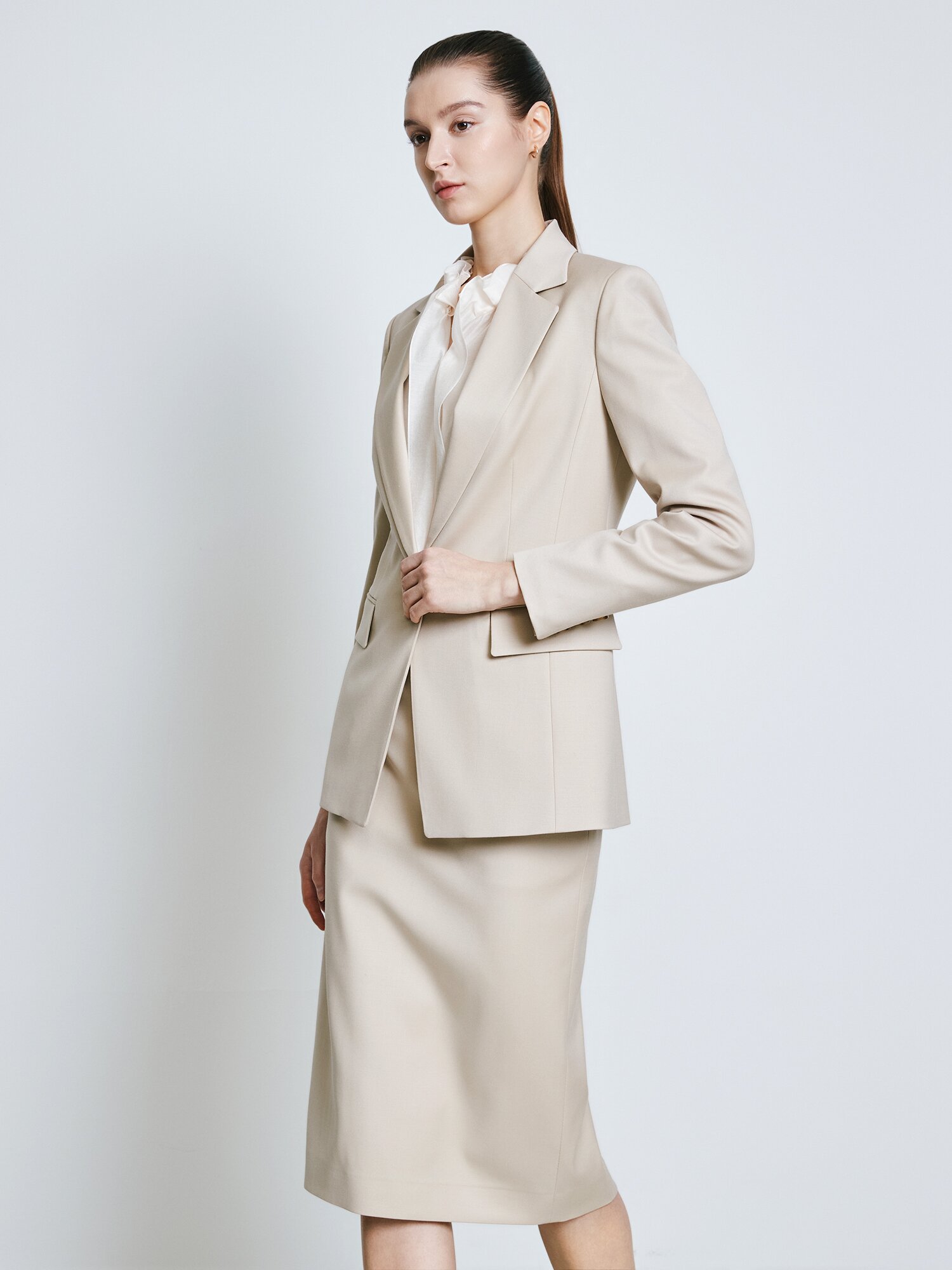 울 스판 H라인 미디 스커트 (BEIGE)