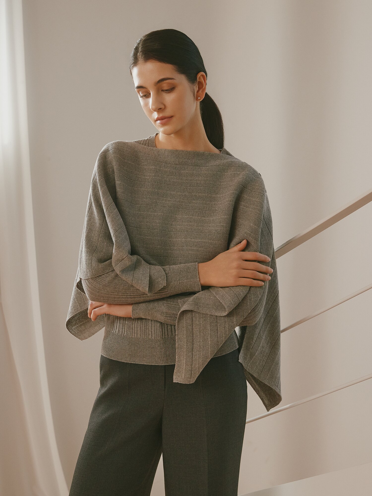 홀가먼트 브이넥 니트 +니트 세트 (GREY)