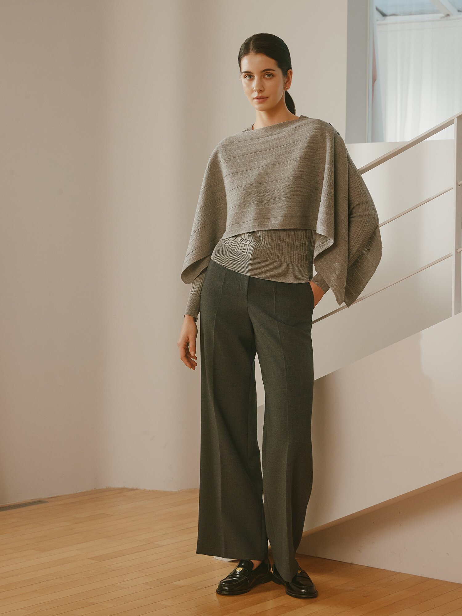 홀가먼트 브이넥 니트 +니트 세트 (GREY)