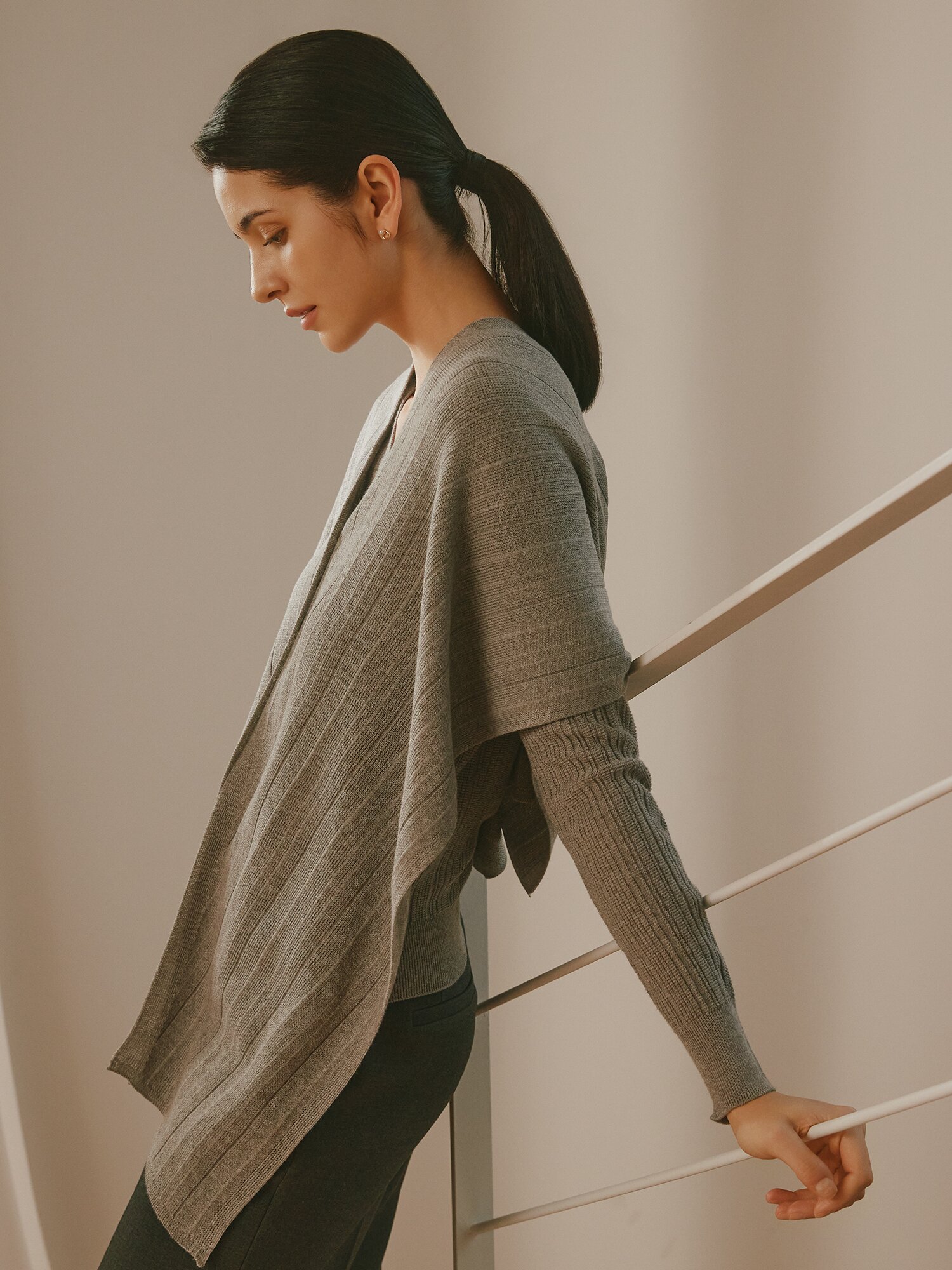 홀가먼트 브이넥 니트 +니트 세트 (GREY)