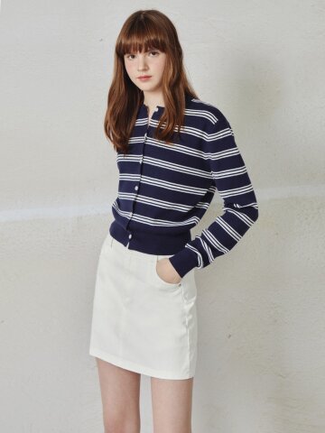 라운드넥 스트라이프 니트 카디건 