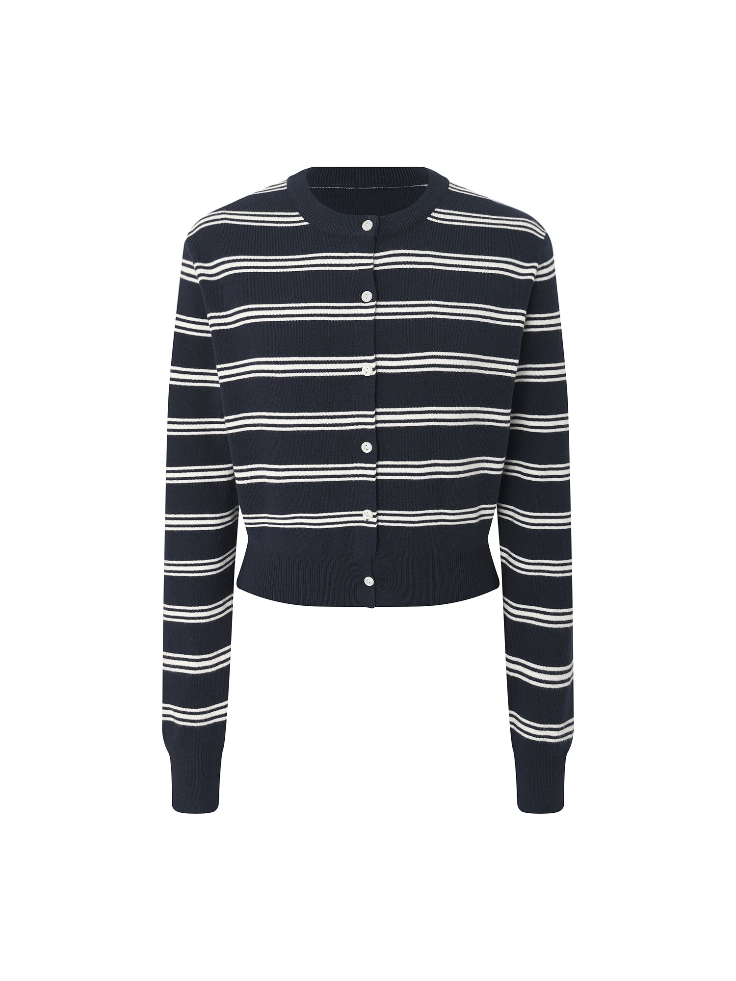 라운드넥 스트라이프 니트 카디건 (NAVY)