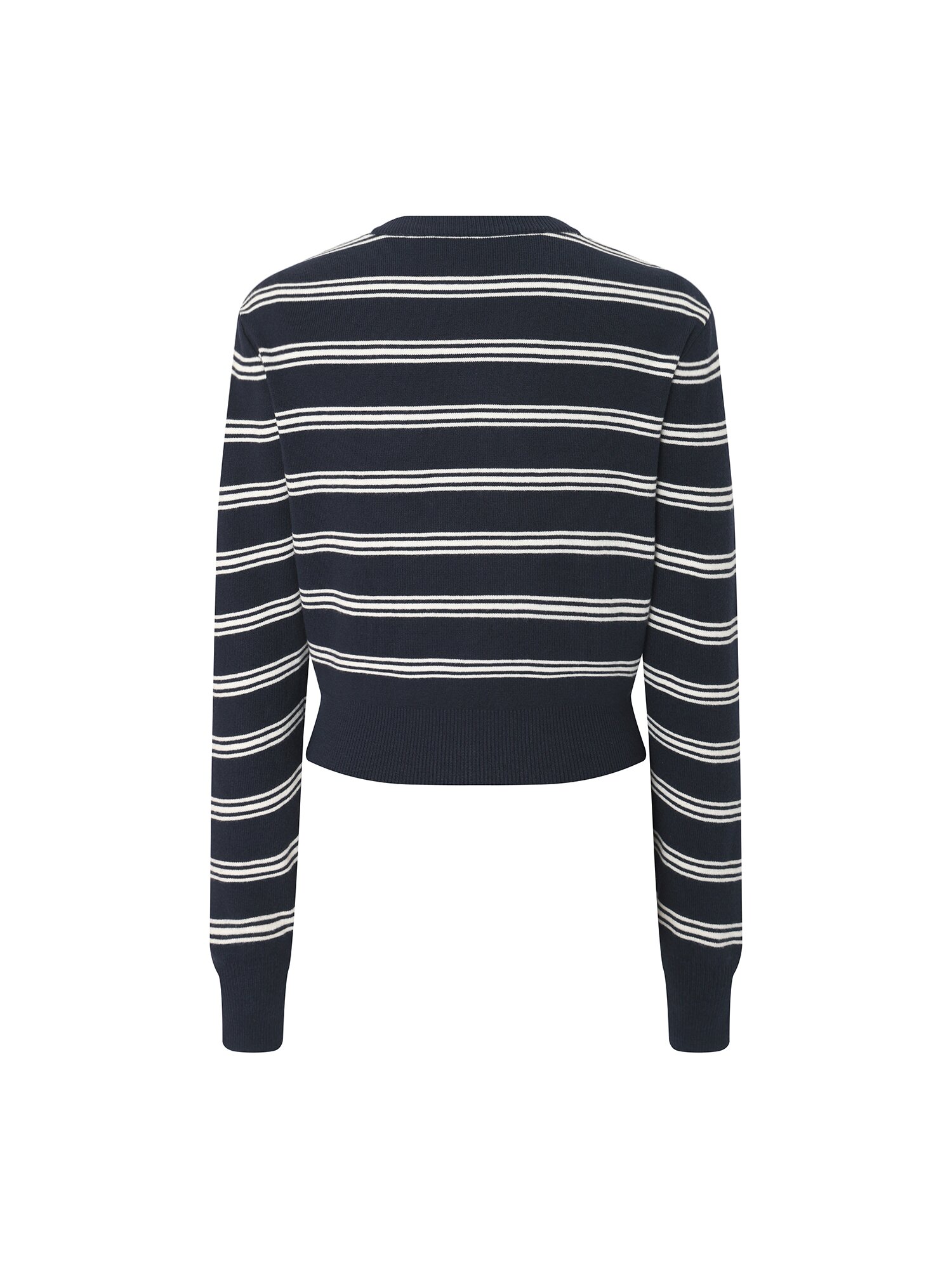 라운드넥 스트라이프 니트 카디건 (NAVY)