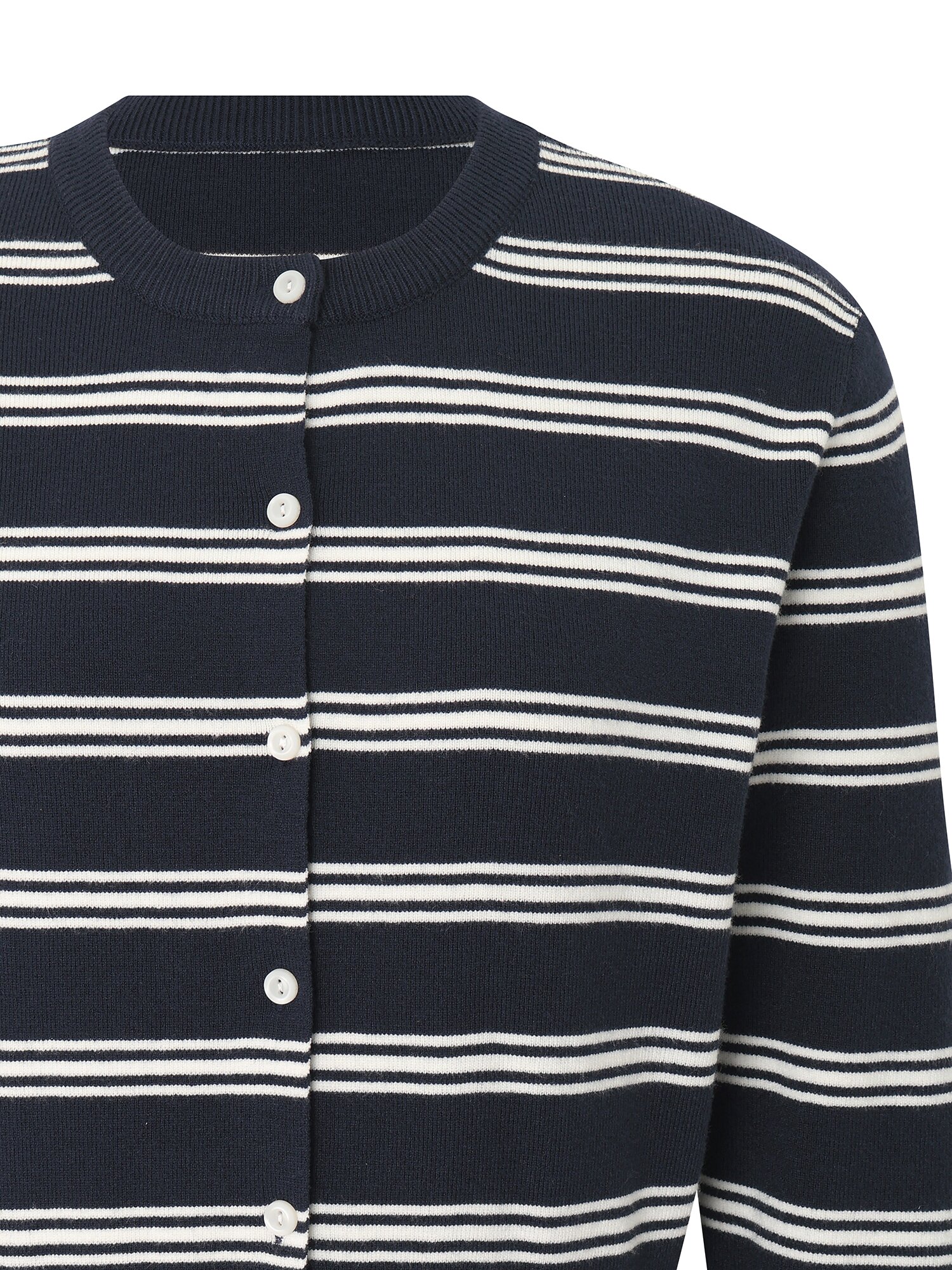 라운드넥 스트라이프 니트 카디건 (NAVY)