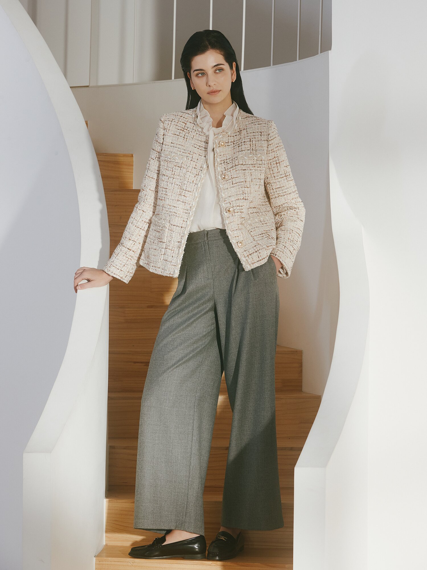 울 투턱 백 밴딩 와이드 팬츠 (GREY)