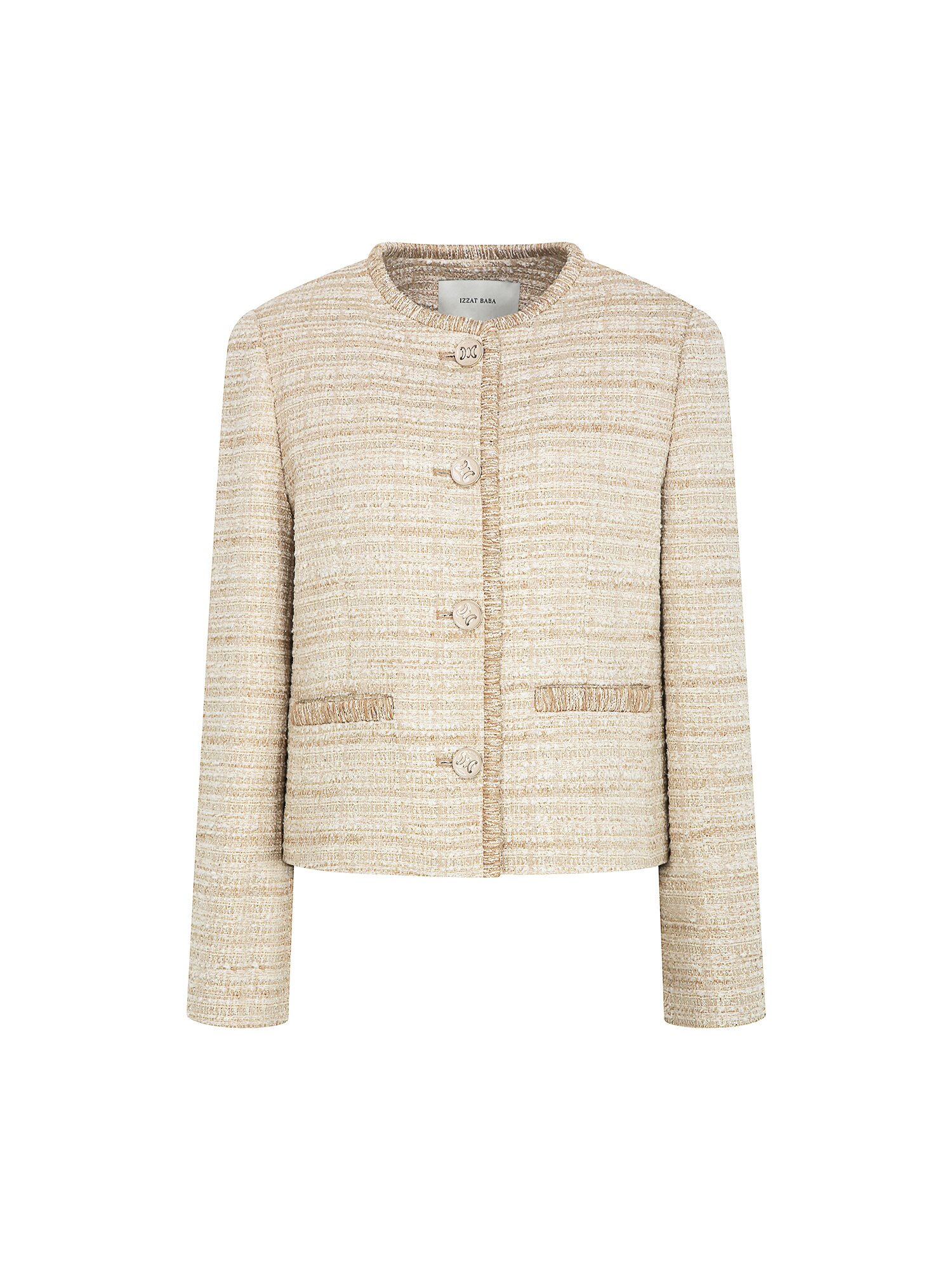 코튼 트위드 라운드넥 크롭 재킷 (BEIGE)
