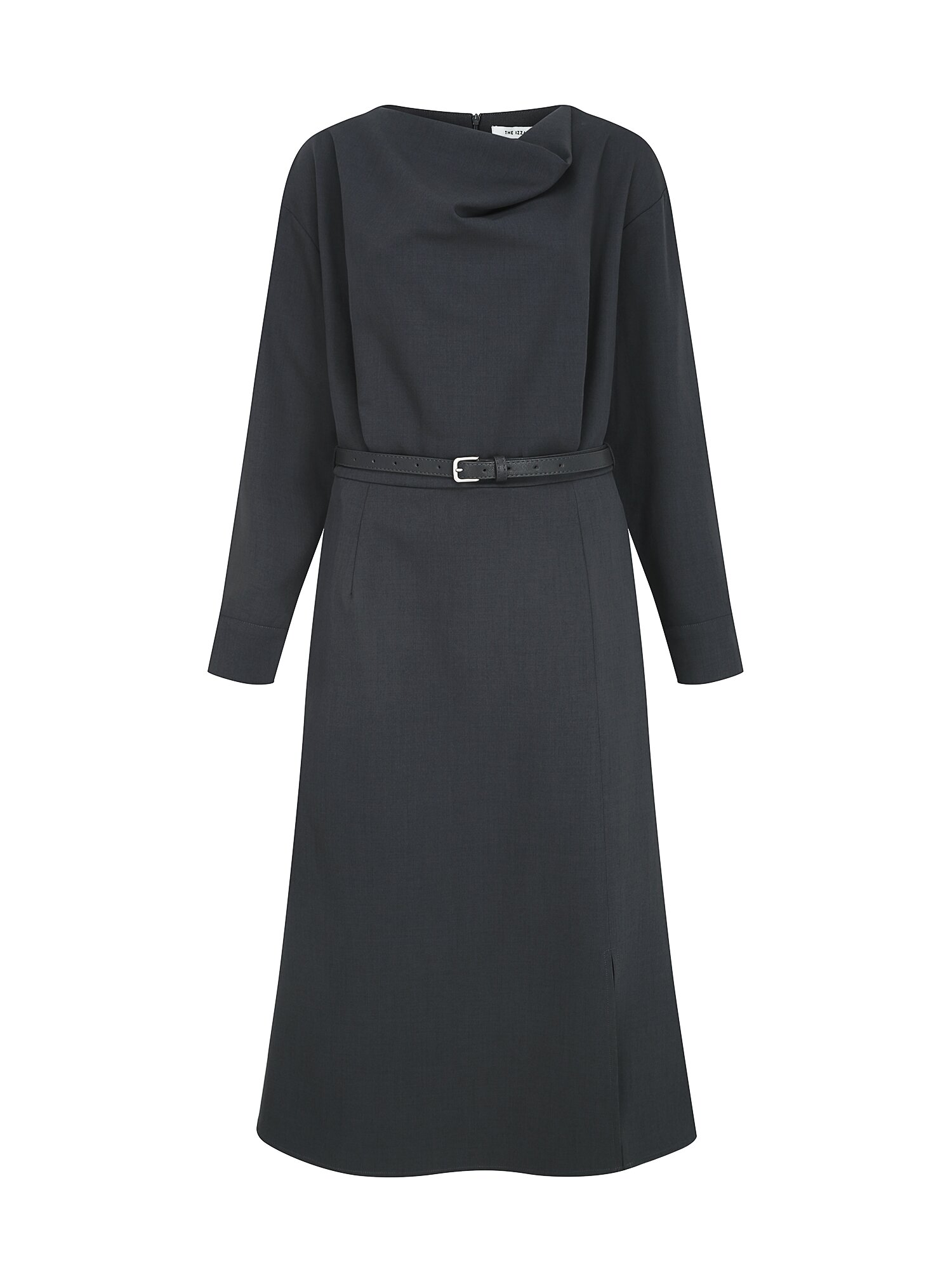 벨티드 카울넥 A라인 원피스 (DARK GREY)