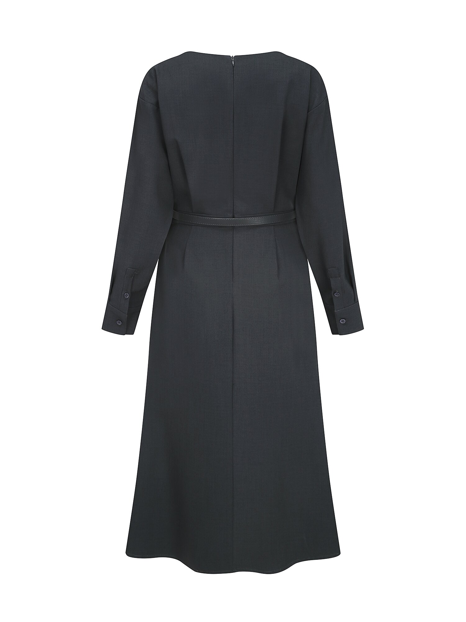 벨티드 카울넥 A라인 원피스 (DARK GREY)