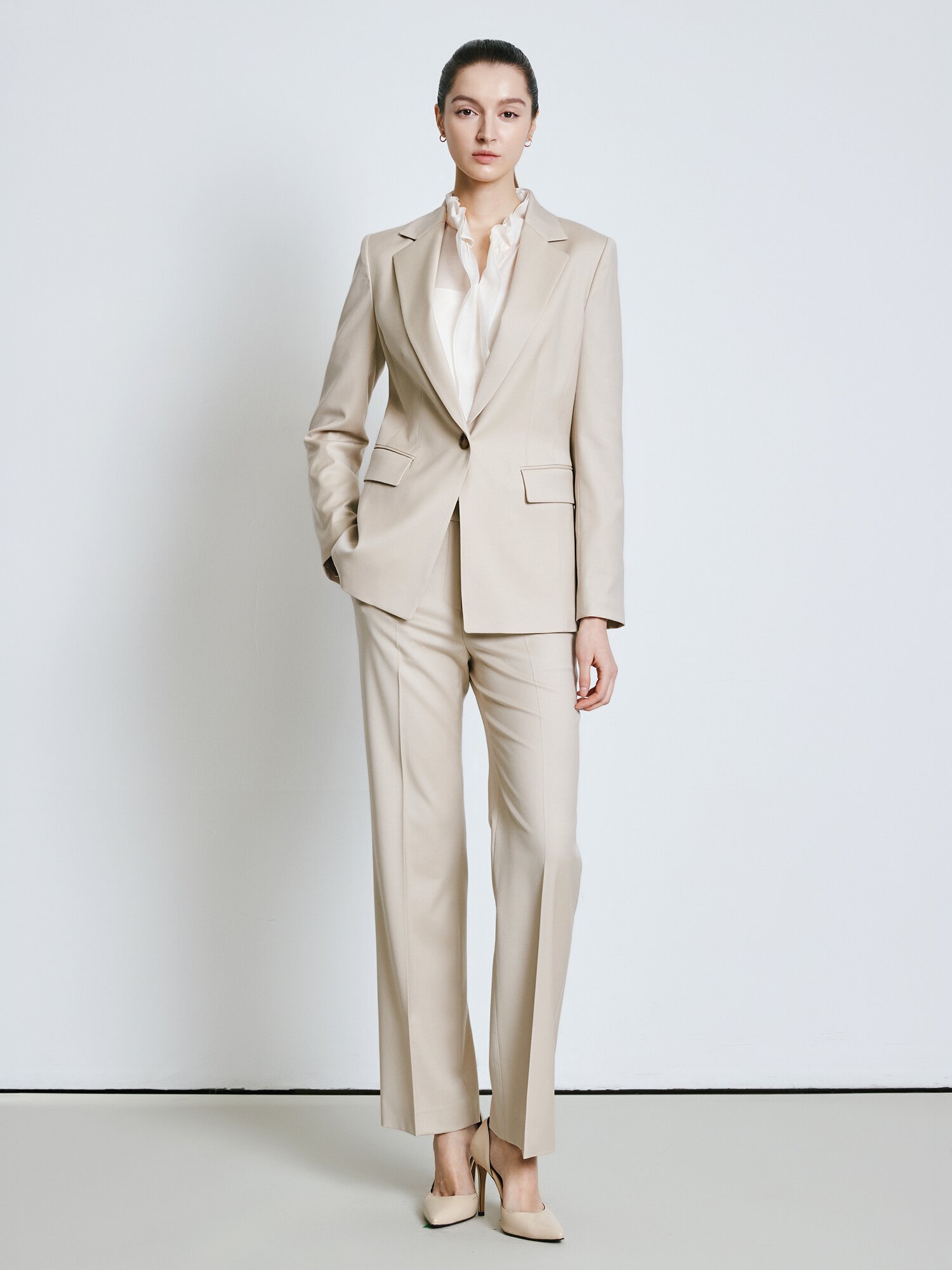 울 스판 세미 부츠컷 팬츠 (BEIGE)