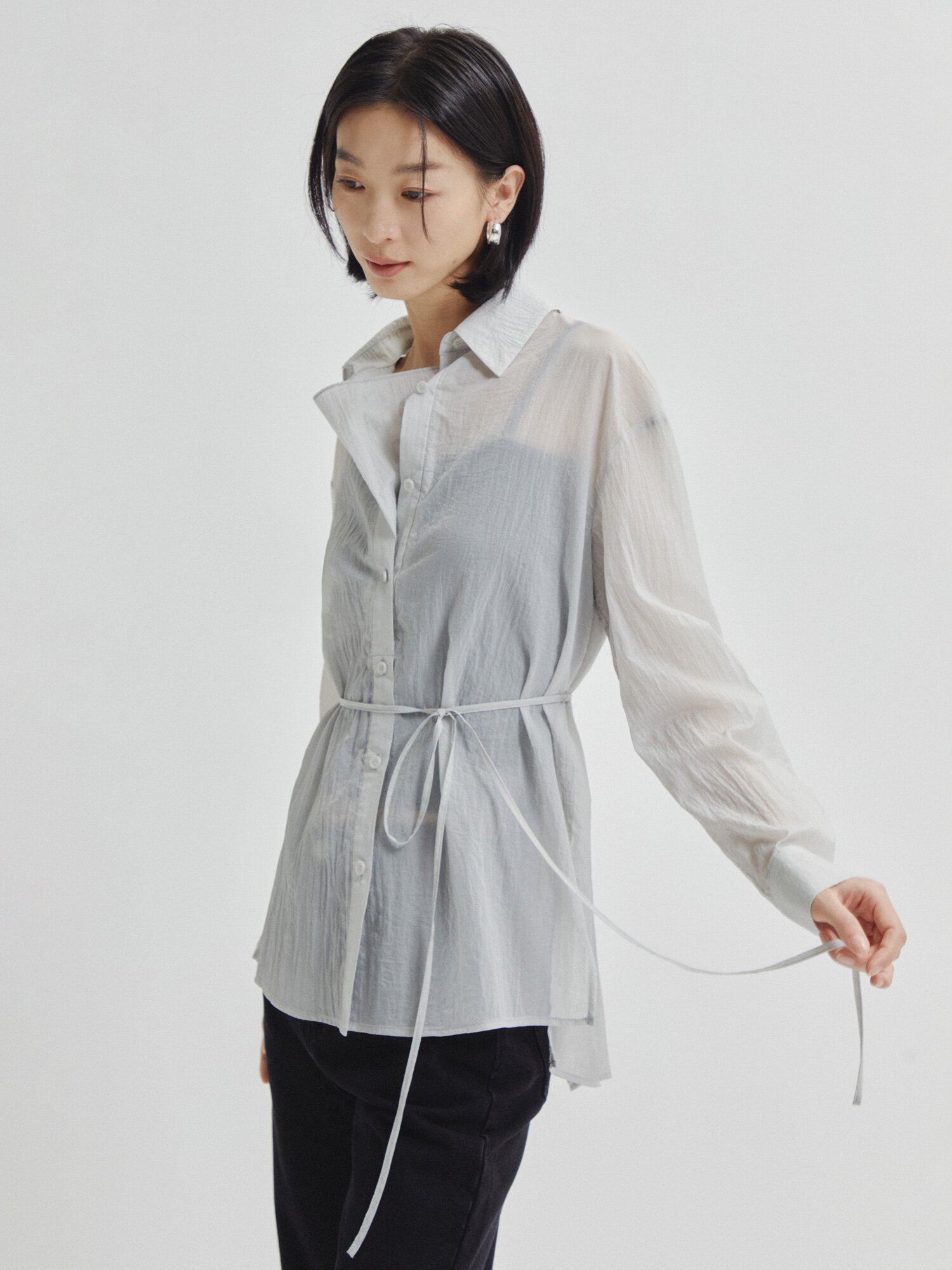 사선 슬릿 투웨이 블라우스 (LIGHT GREY)