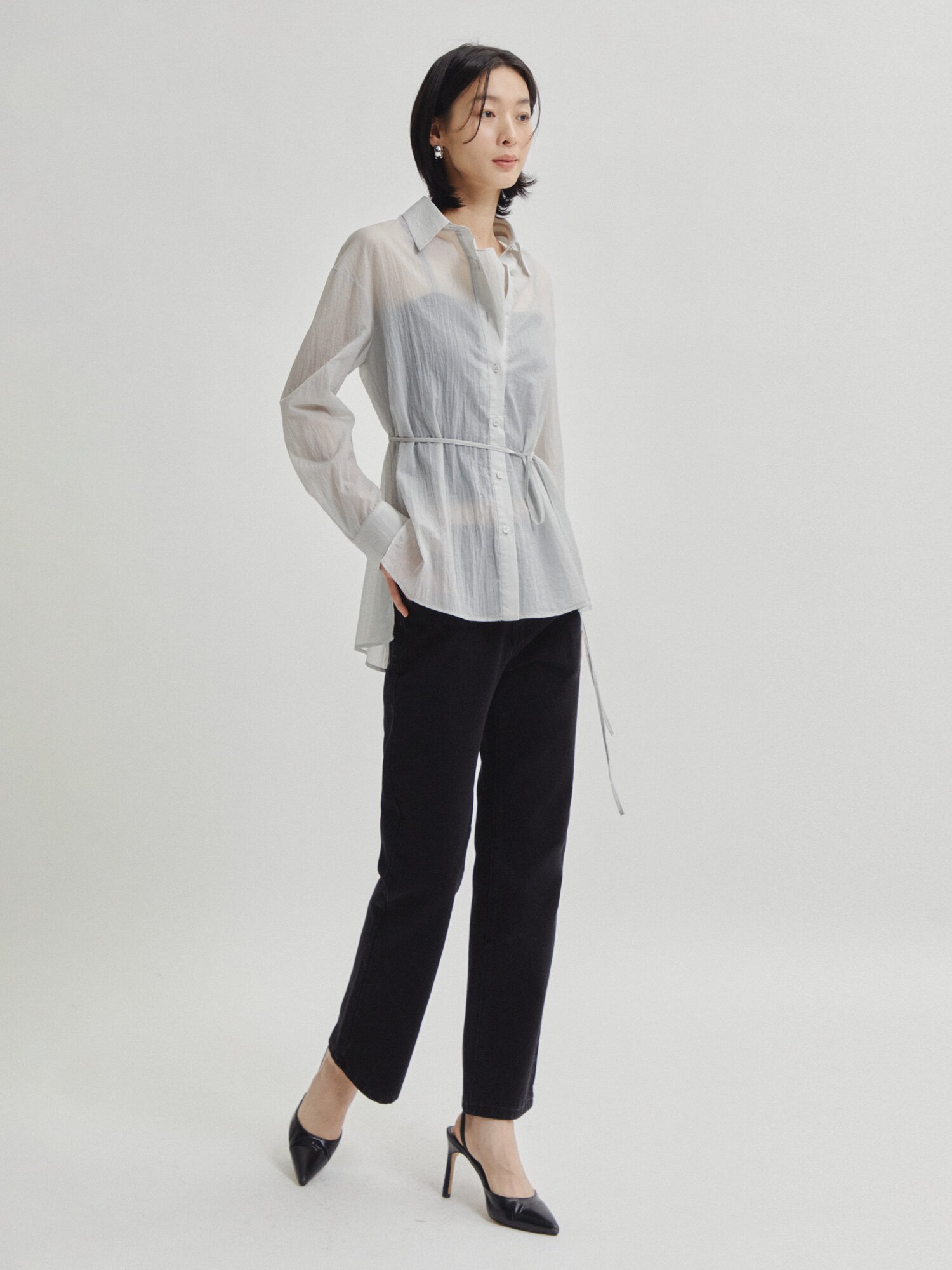 사선 슬릿 투웨이 블라우스 (LIGHT GREY)