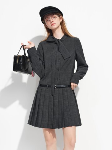 WD_Ribbon pleated shirt dress