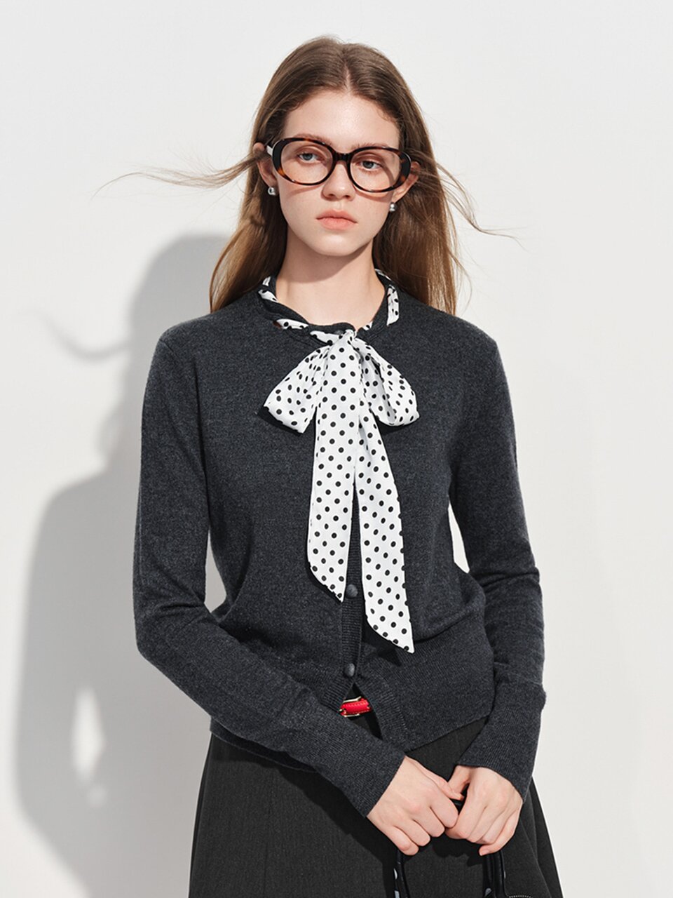 WD_Polka dot scarf neck blouse cardigan