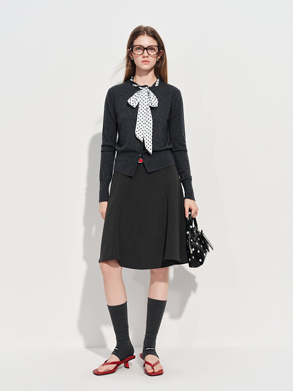 WD_Polka dot scarf neck blouse cardigan