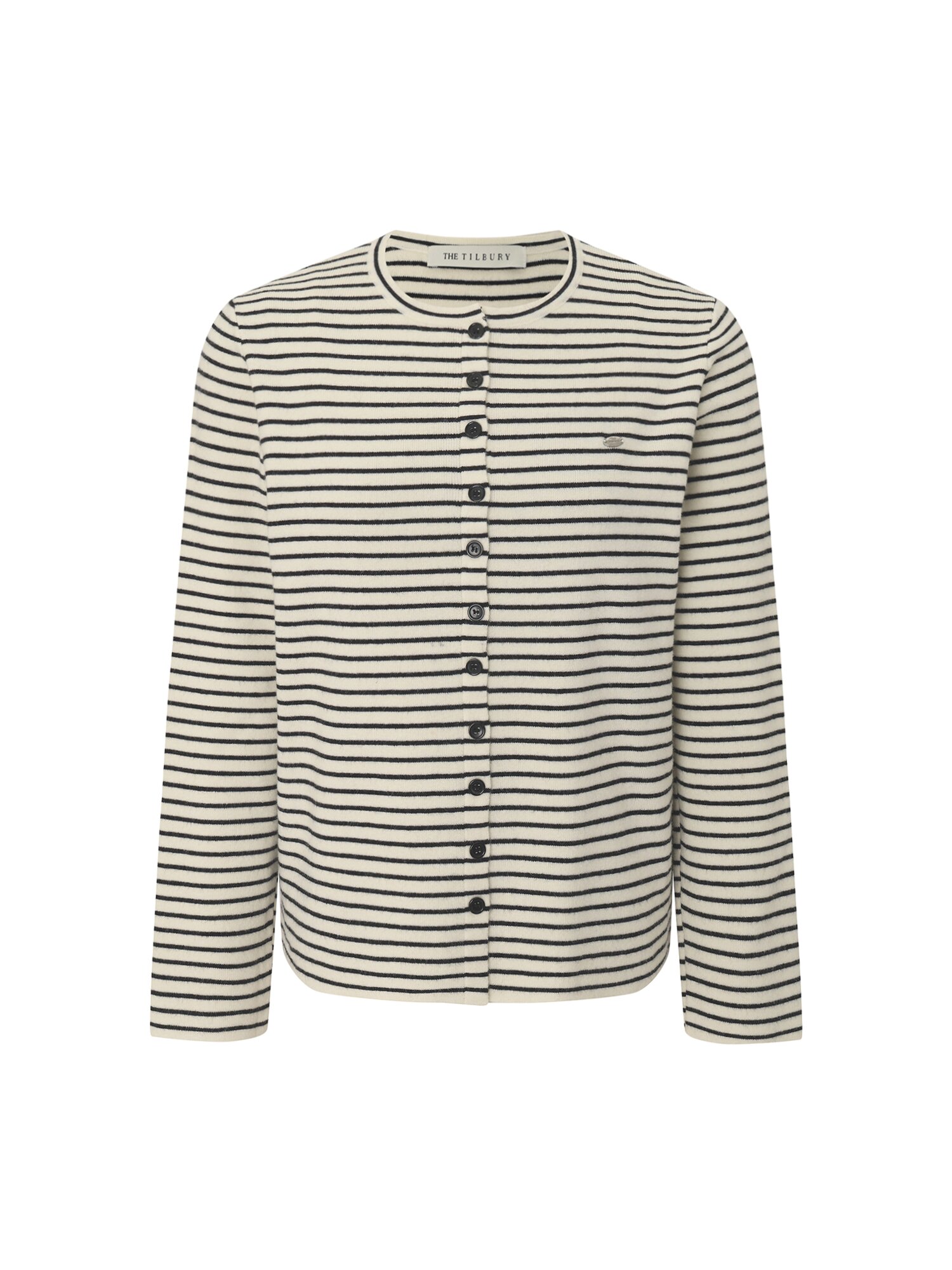 스트라이프 라운드넥 니트 가디건 (IVORY)