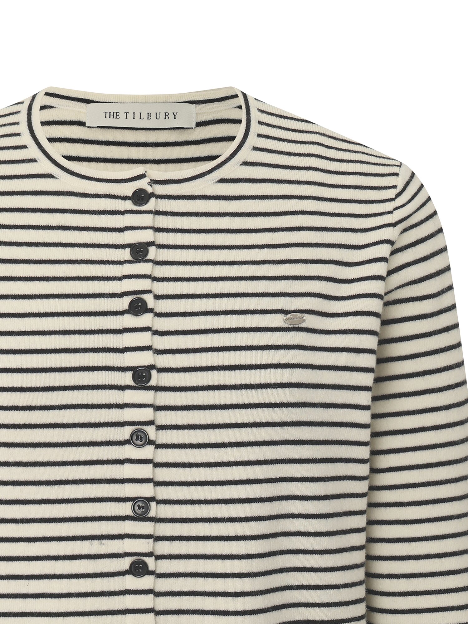 스트라이프 라운드넥 니트 가디건 (IVORY)