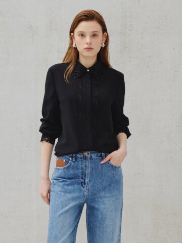 레이스 포인트 히든 버튼 블라우스 