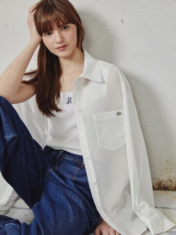 시스루 스트라이프 블라우스 