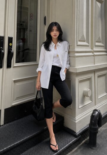 시스루 스트라이프 블라우스 