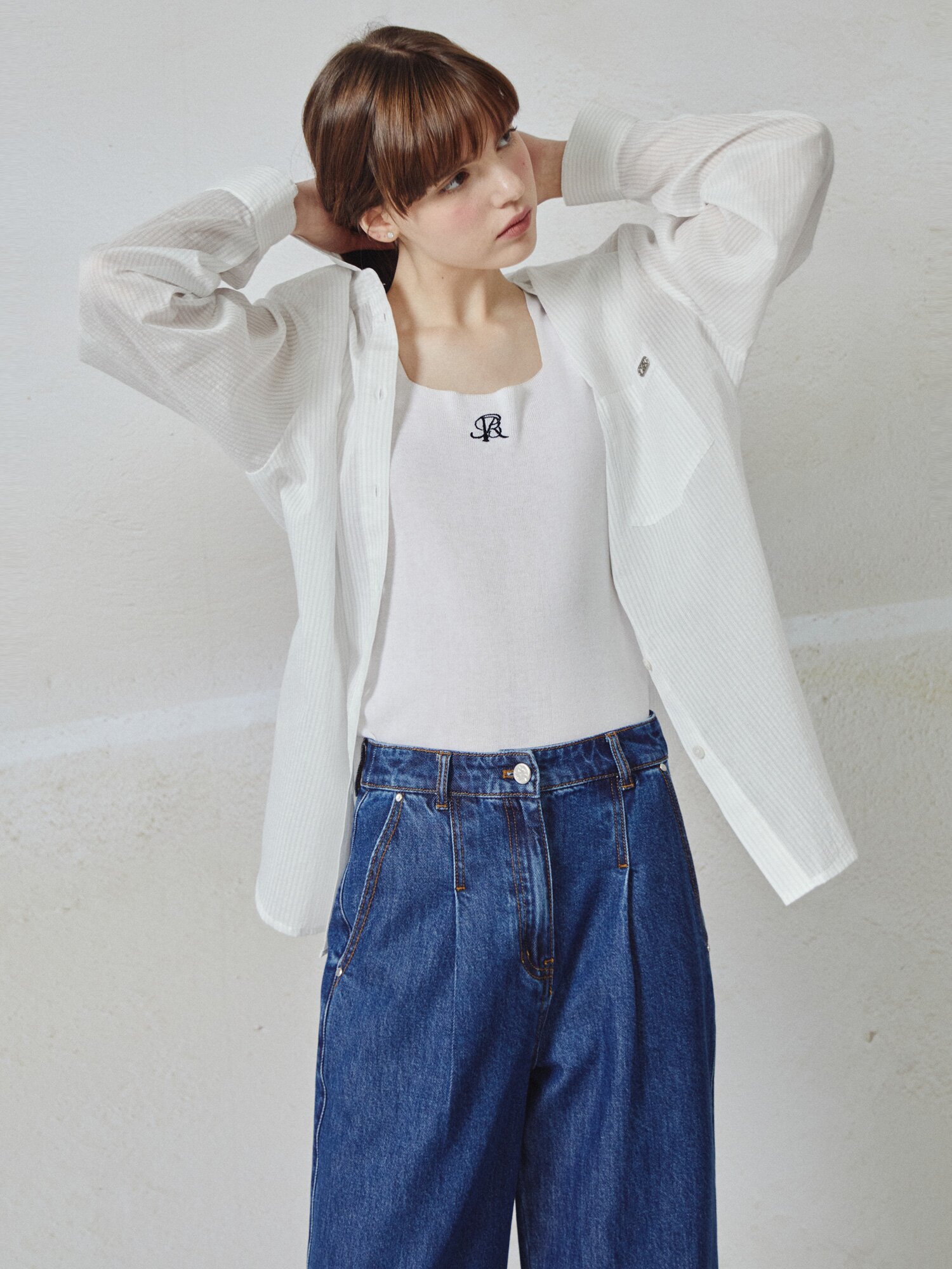 시스루 스트라이프 블라우스 (WHITE)