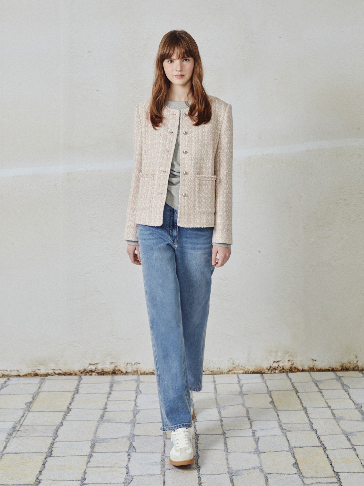 로고 포인트 와이드핏 데님팬츠 (BLUE)