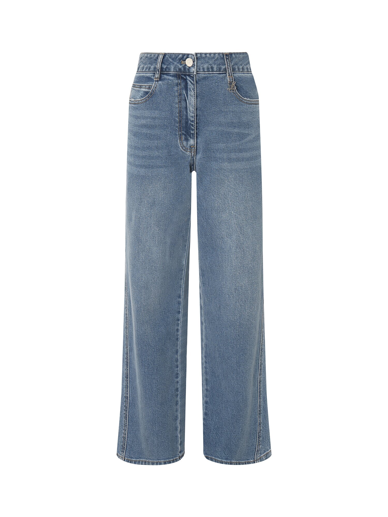 로고 포인트 와이드핏 데님팬츠 (BLUE)