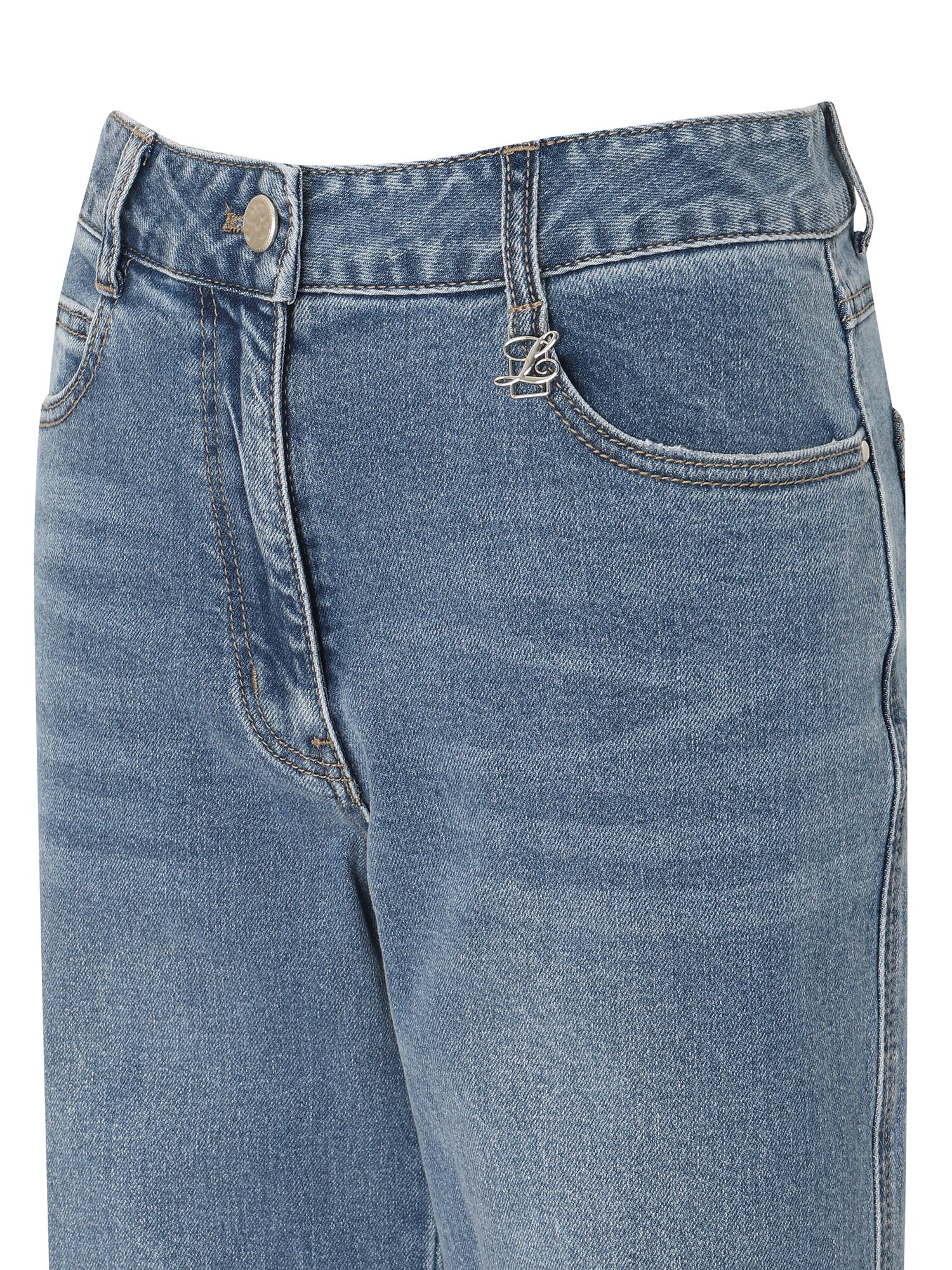 로고 포인트 와이드핏 데님팬츠 (BLUE)