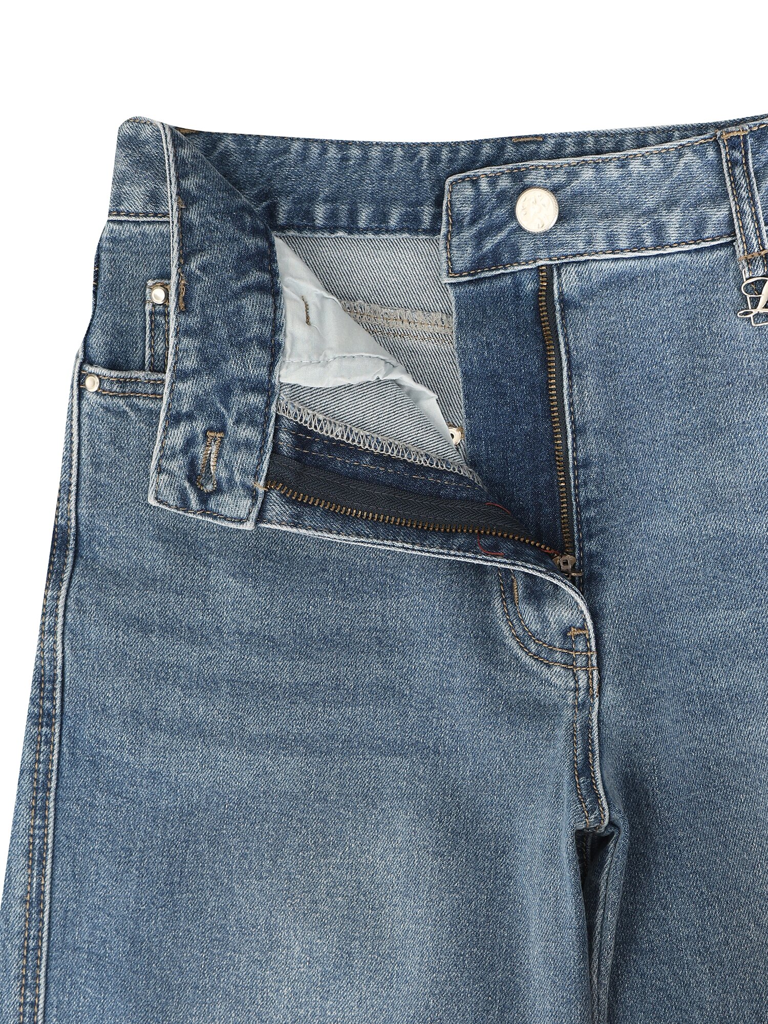 로고 포인트 와이드핏 데님팬츠 (BLUE)