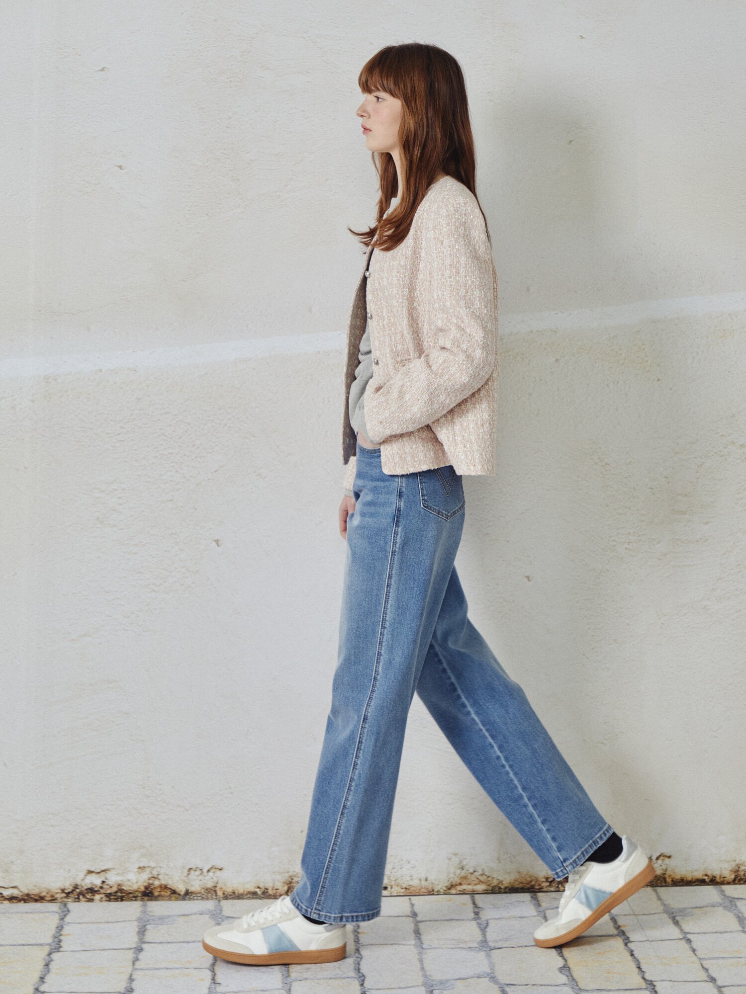 로고 포인트 와이드핏 데님팬츠 (BLUE)