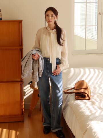 로고 포인트 와이드핏 데님팬츠 