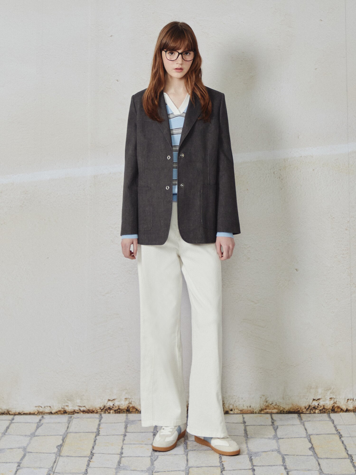 워싱 투버튼 싱글 재킷 (DARK GREY)