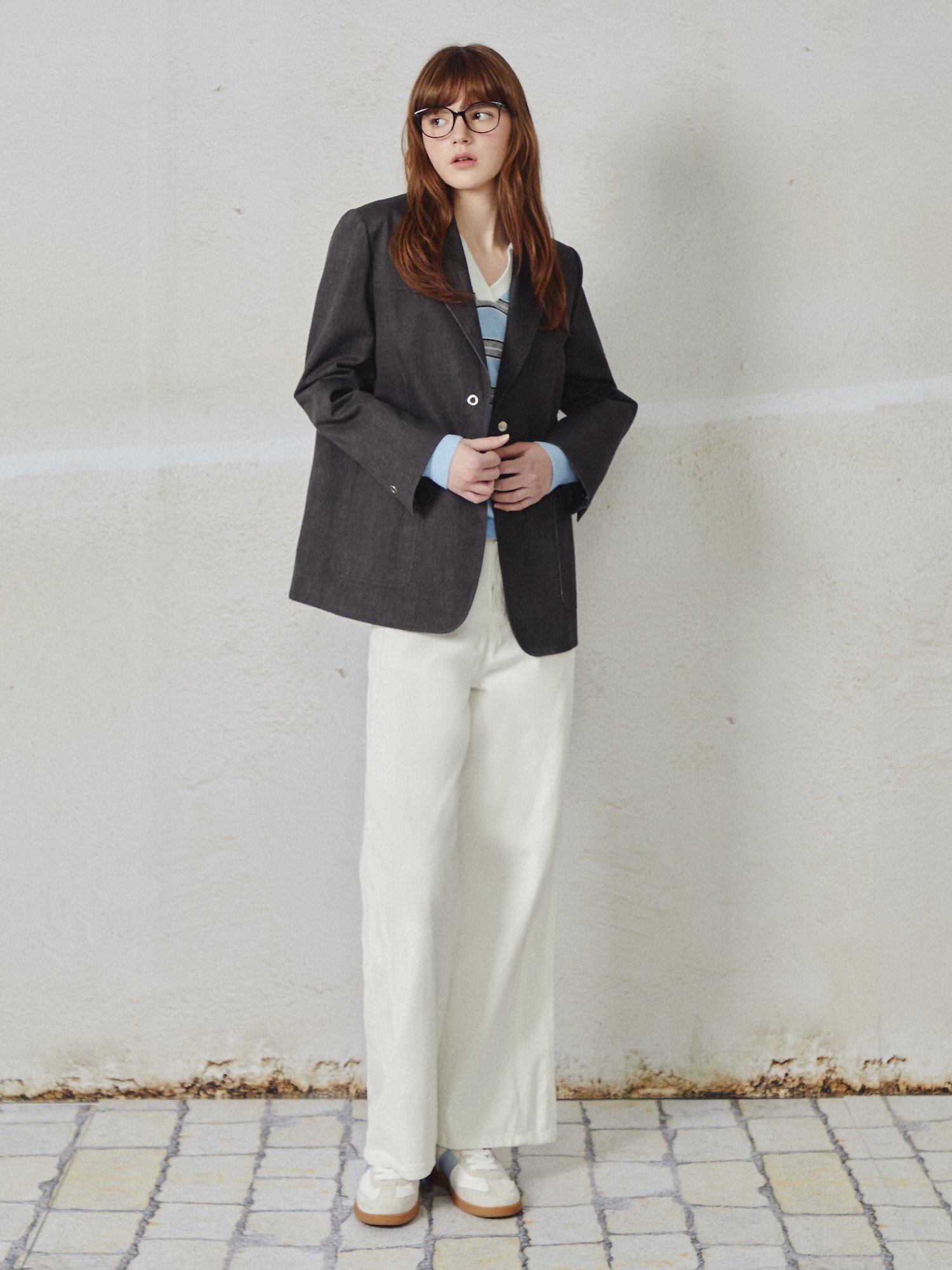 워싱 투버튼 싱글 재킷 (DARK GREY)