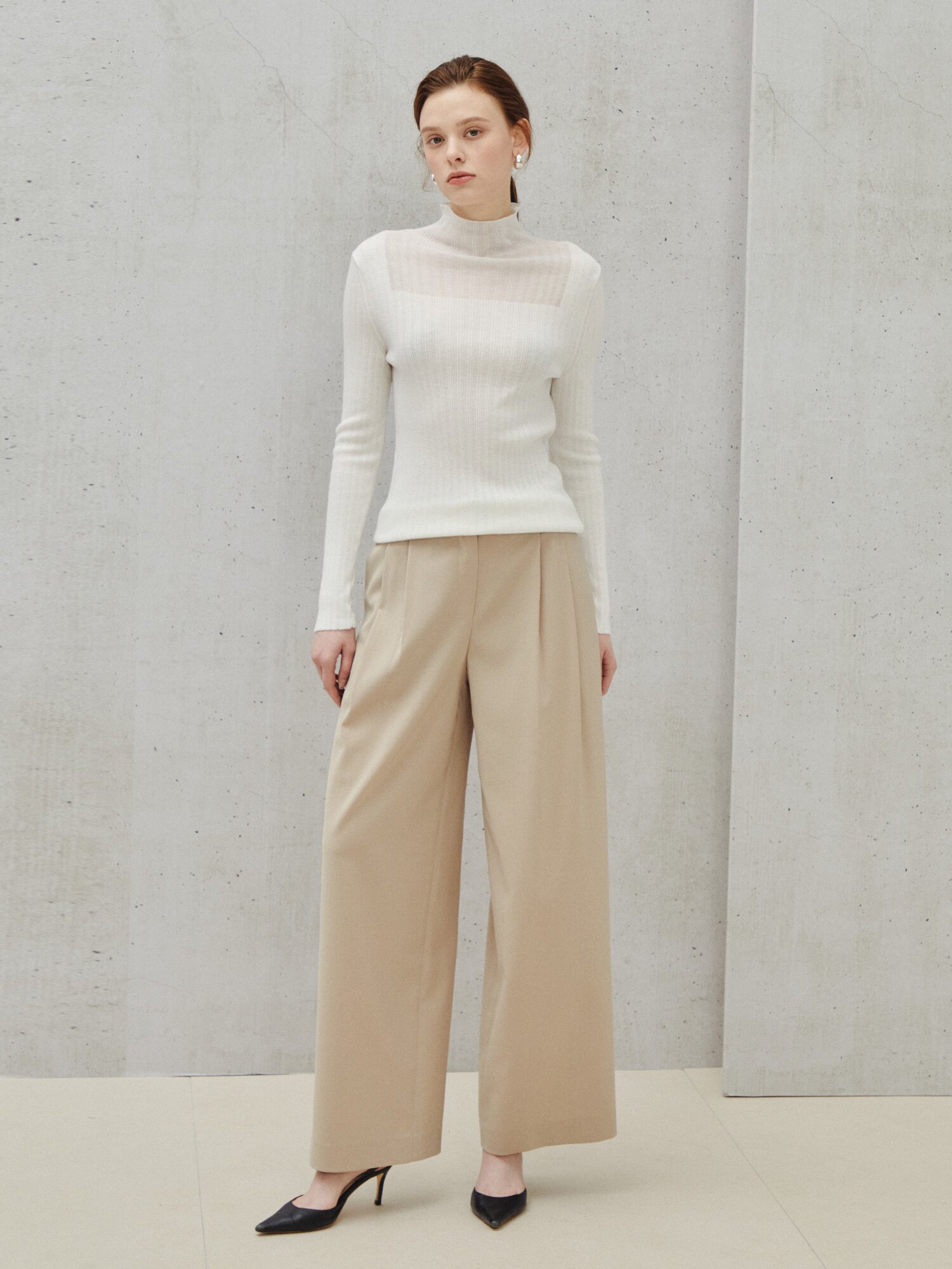 시어 하프넥 리브 풀오버 니트 탑 (IVORY)