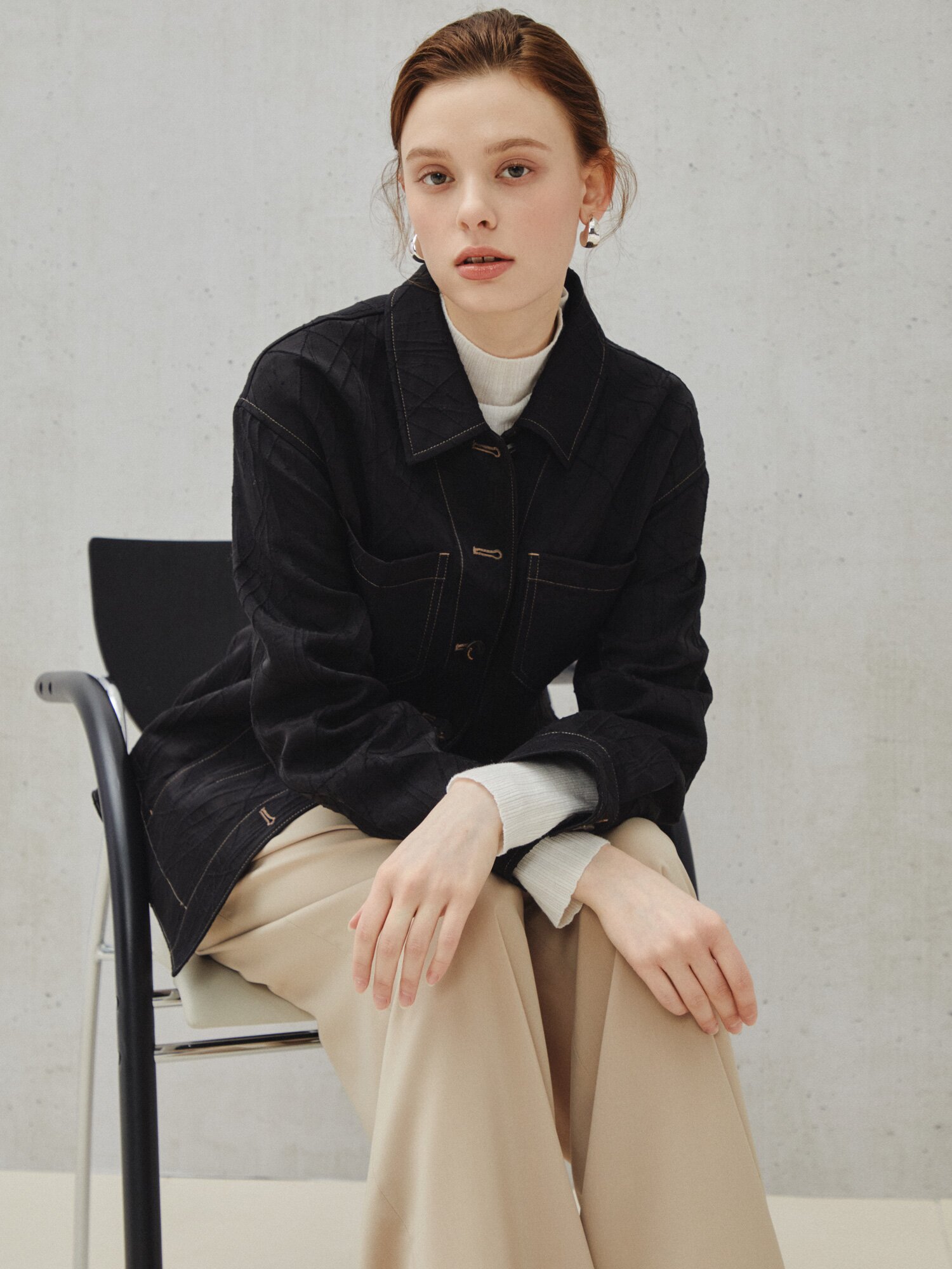 시어 하프넥 리브 풀오버 니트 탑 (IVORY)