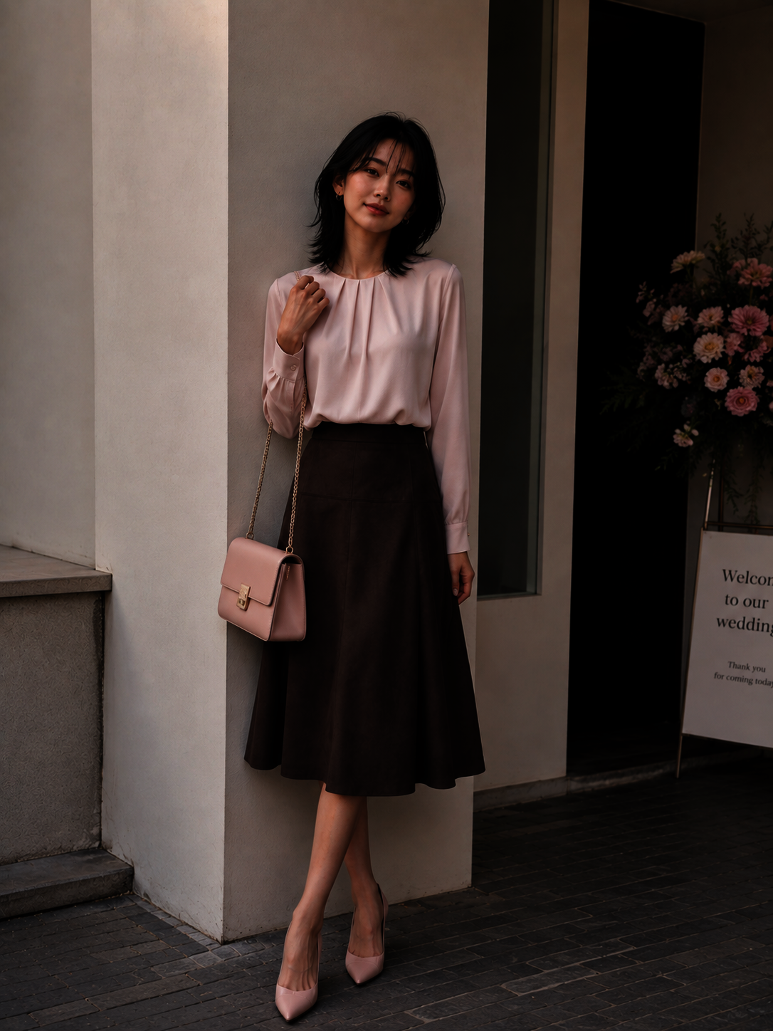 페이크 스웨이드 A라인 스커트 (DARK BROWN)