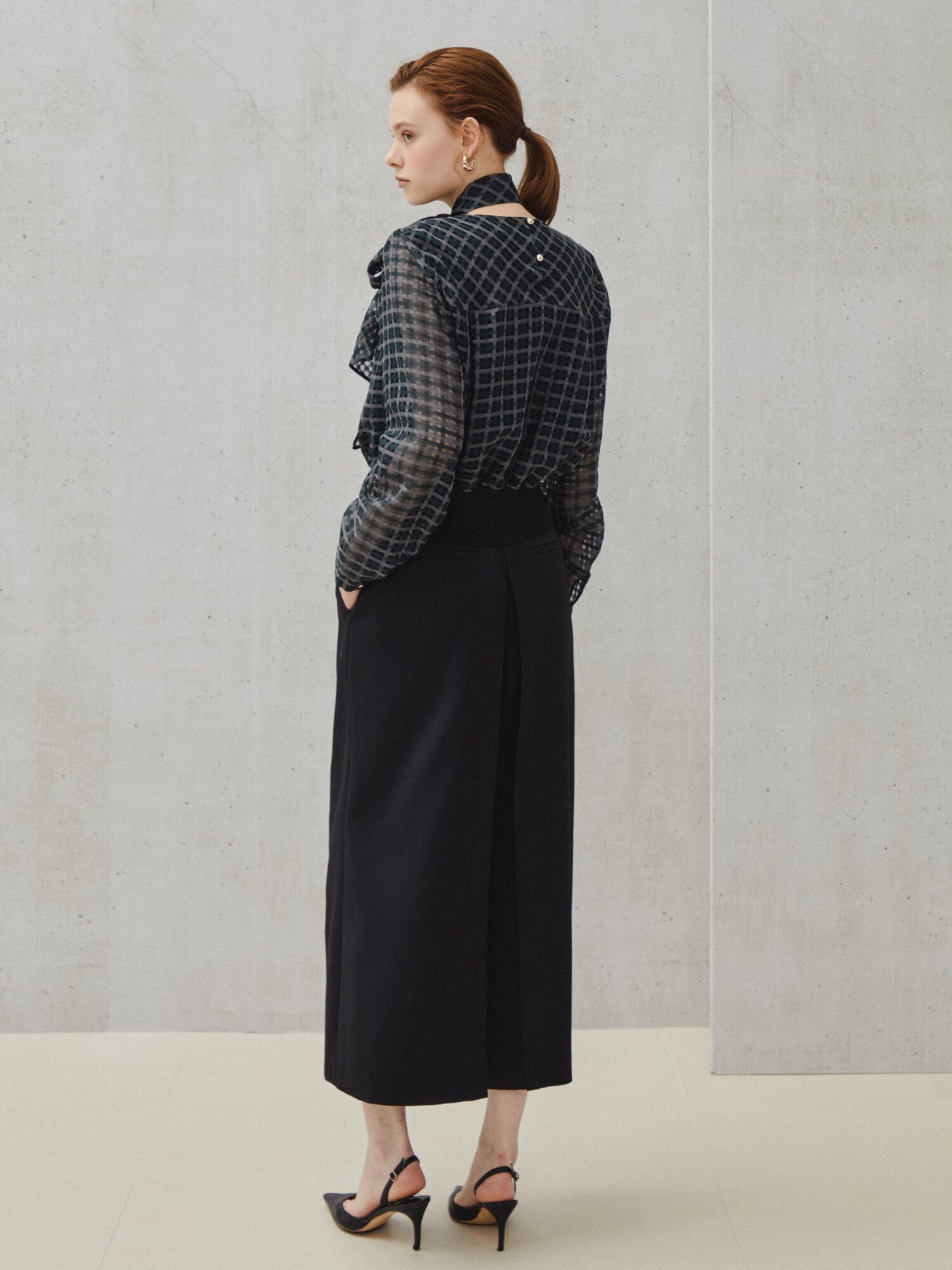 체크 머플러 세트 쉬어 블라우스 (CHECK GREEN)