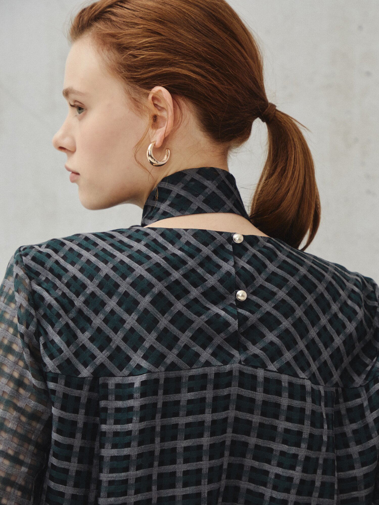 체크 머플러 세트 쉬어 블라우스 (CHECK GREEN)
