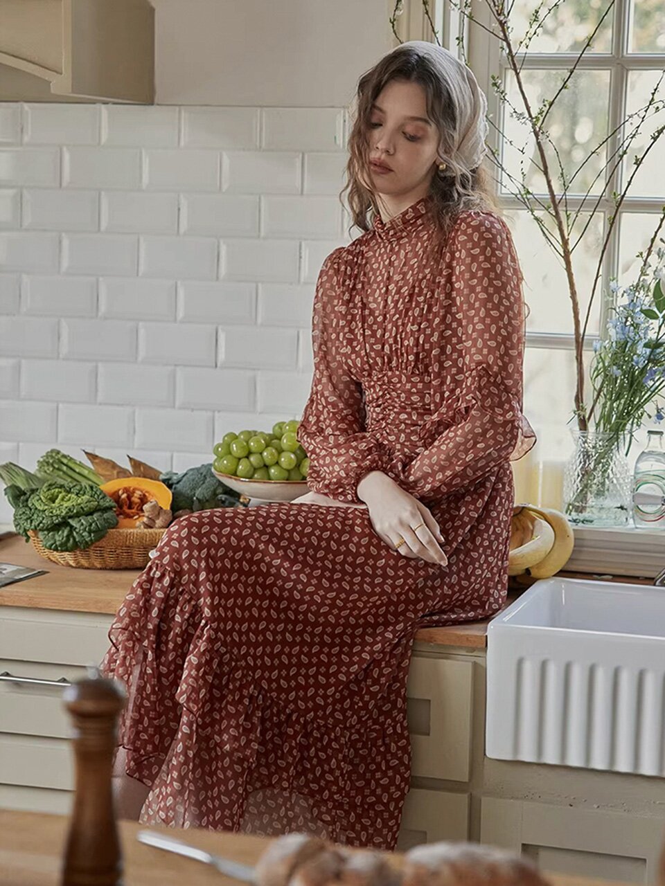 5/15 예약배송_PM_Ruffle vintage pattern dress