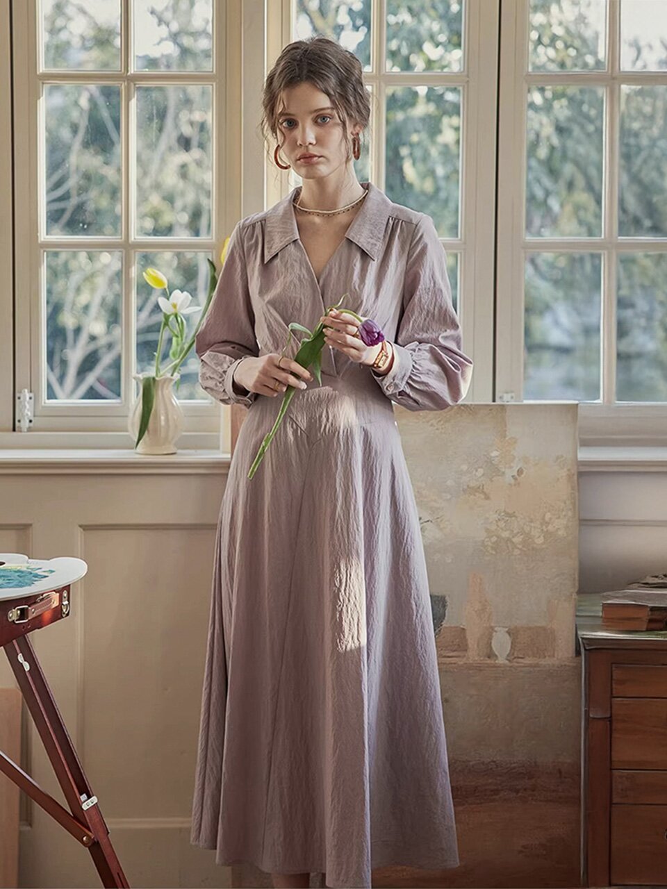 PM_Wrap v-neck collar dress