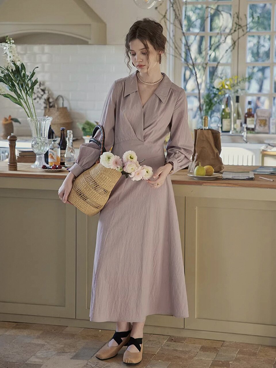 PM_Wrap v-neck collar dress