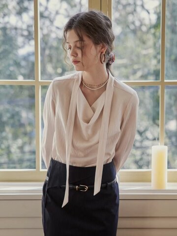 PM_Draped tie neck blouse