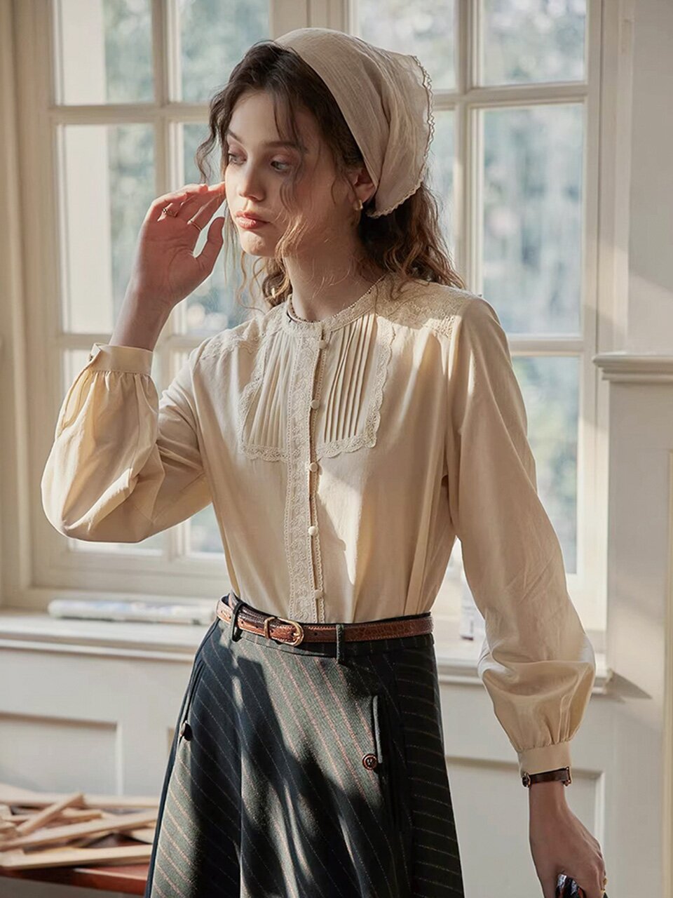 PM_Lace dot button blouse