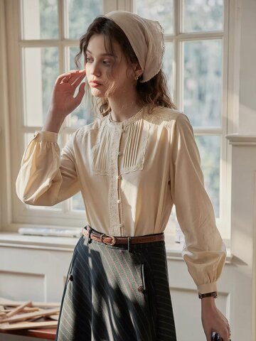PM_Lace dot button blouse