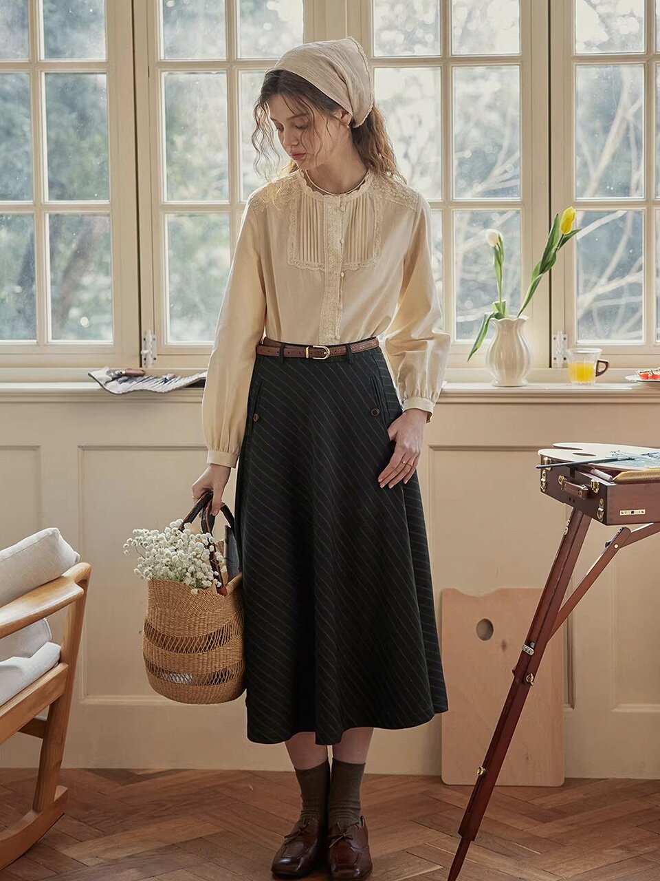 PM_Lace dot button blouse