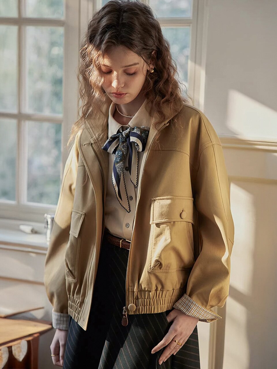 PM_Pocket plaid cuffs blouson