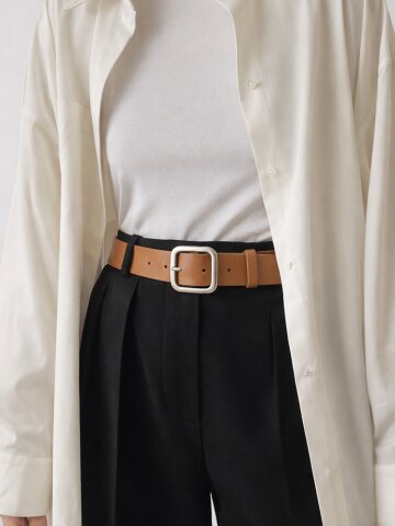 레노아 여자 실버 버클 스퀘어 정장 캐주얼 가죽 벨트 허리띠 J312