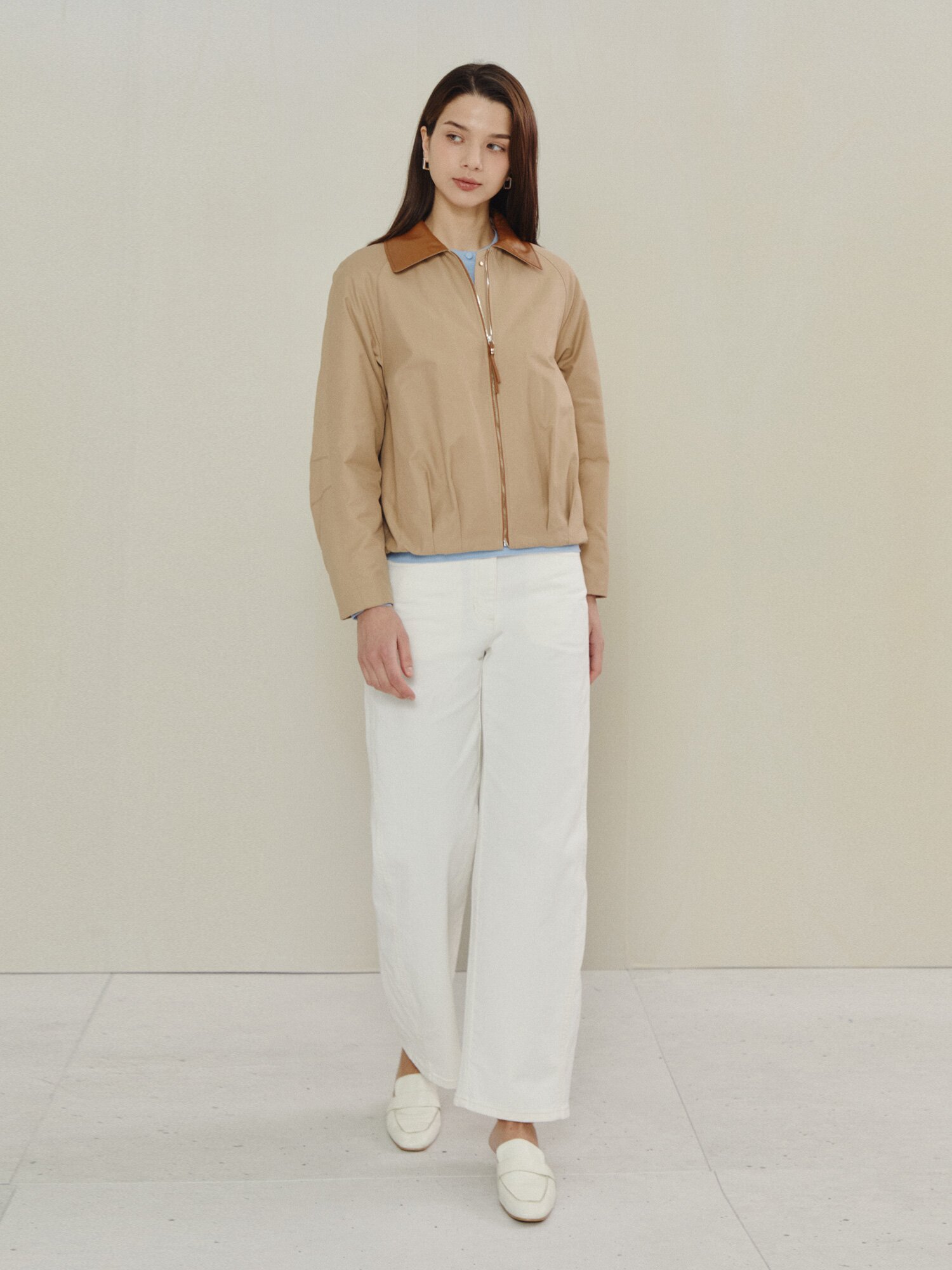 데일리 쇼트 컴팩트 블루종 점퍼 (BEIGE)