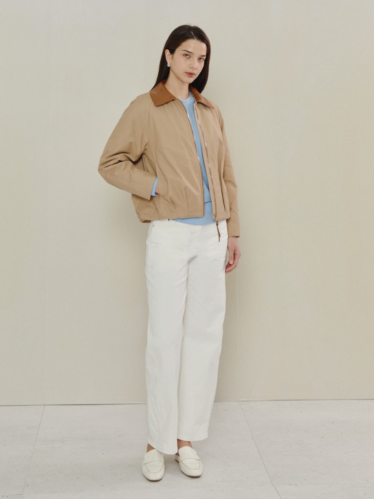 데일리 쇼트 컴팩트 블루종 점퍼 (BEIGE)