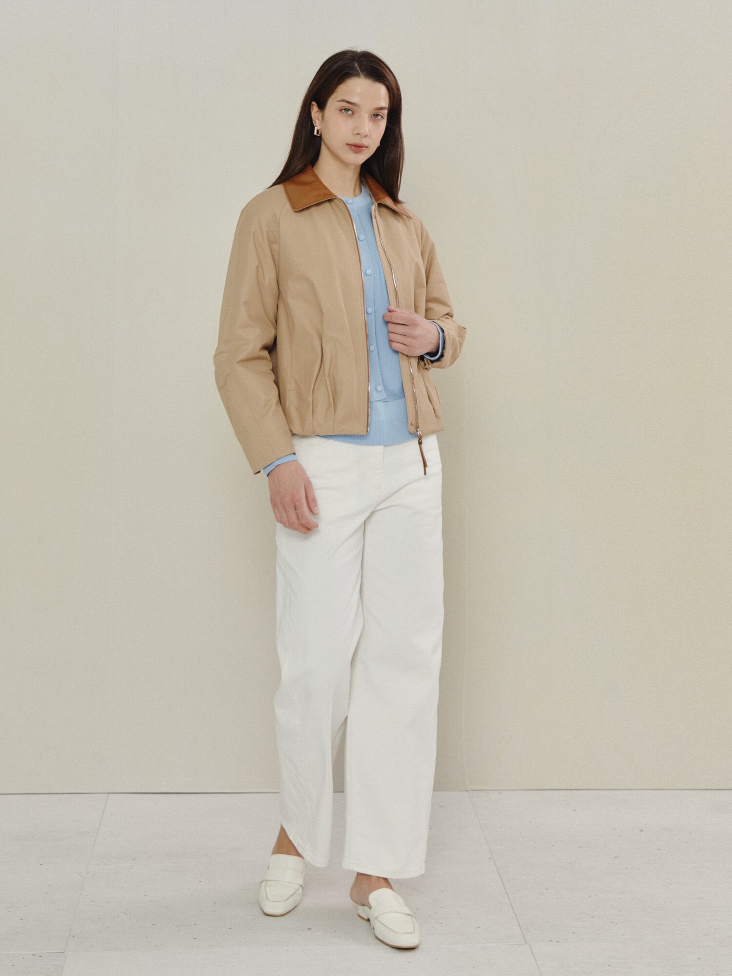 데일리 쇼트 컴팩트 블루종 점퍼 (BEIGE)